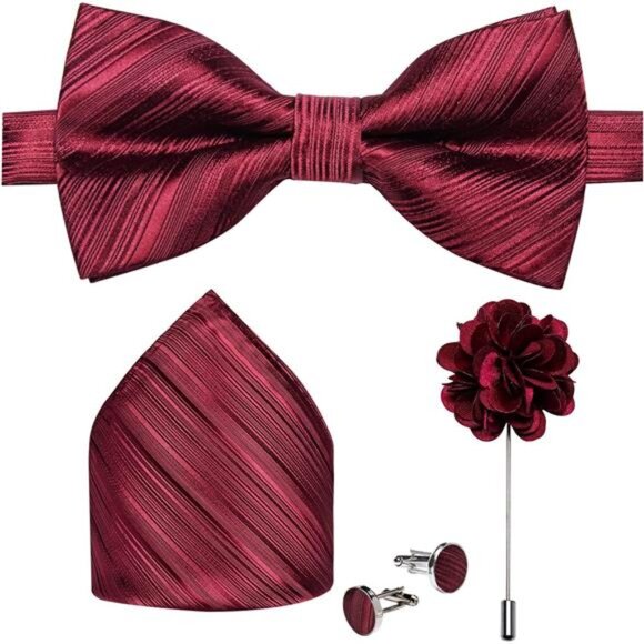 Pre-Tied Bow Ties for Men Burgundy Striped - Picture 1 of 7